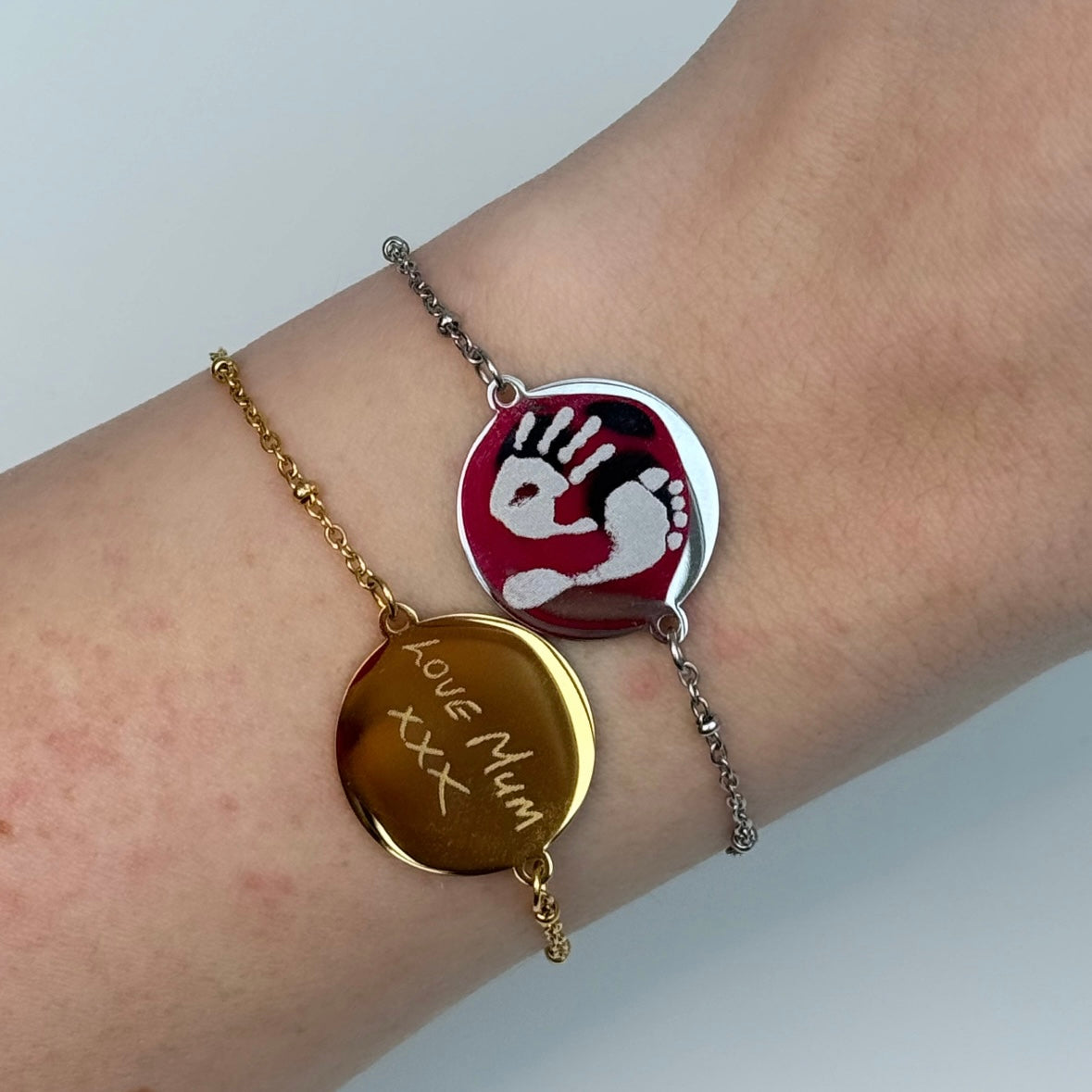 Silver circle photo engraved bracelet