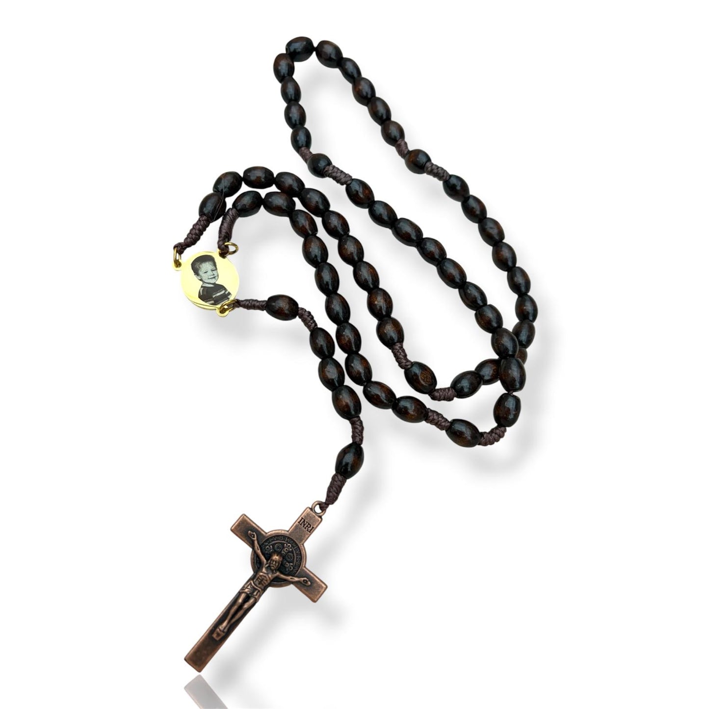 Personalised Wooden Rosary Beads with Photo Engraved Pendant