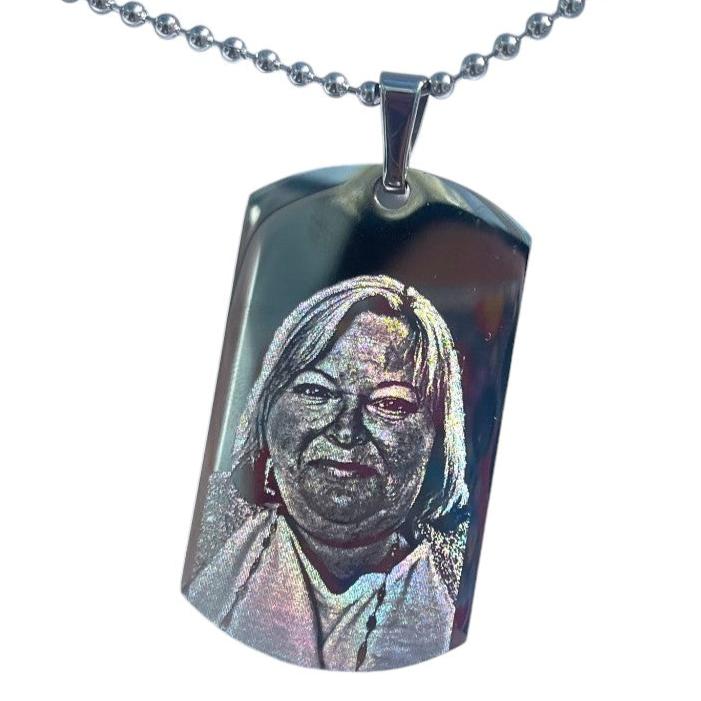 Medium photo engraved dog tag pendant necklace