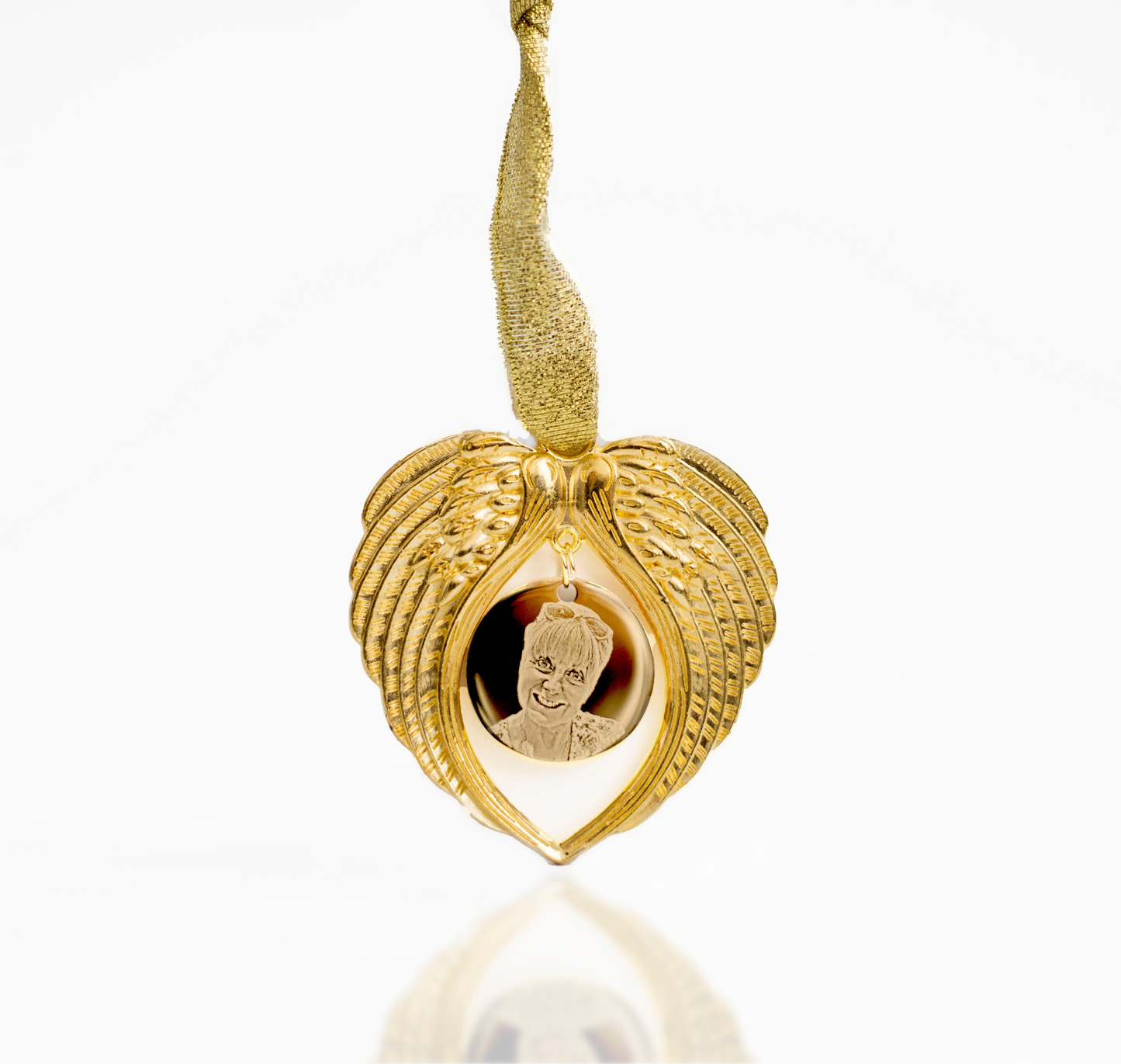 Gold photo engraved Angel wing tree decoration