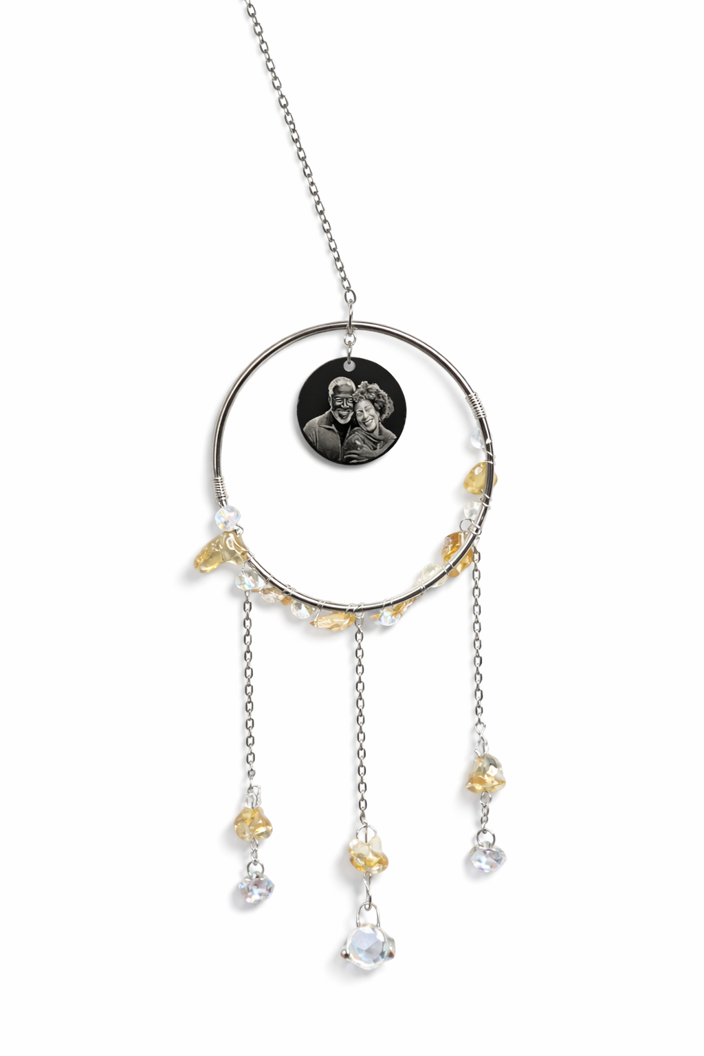 Citrine gemstone photo engraved sun catcher