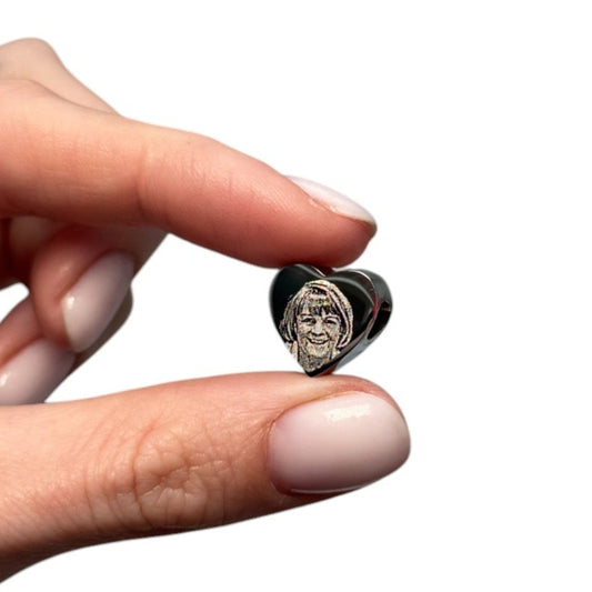 Photo engraved heart charm bead