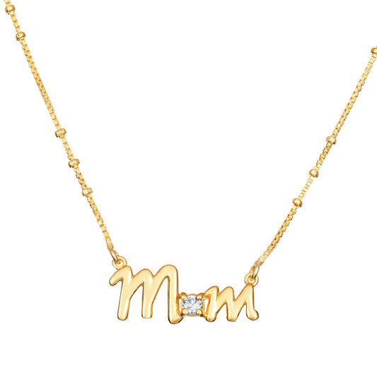 'Mum' cubic zirconia gold beaded necklace