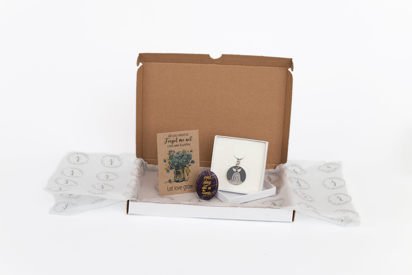 Thinking of you, sympathy gift box - angel wing keyring