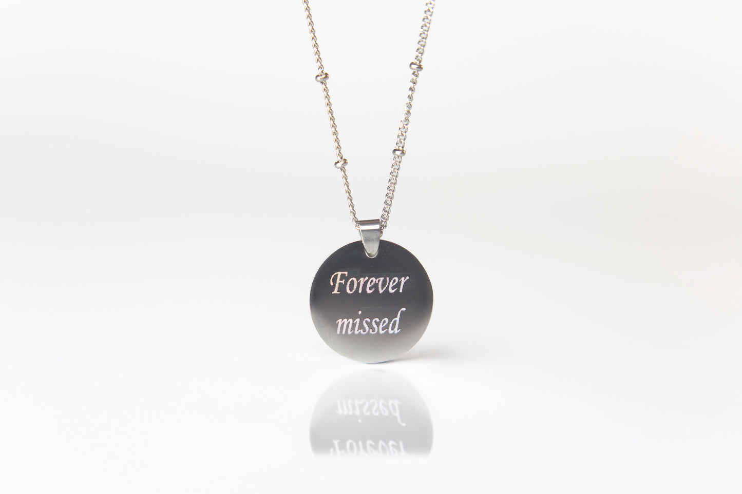 Silver circle photo engraved pendant necklace