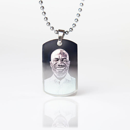 Small photo engraved dog tag pendant necklace
