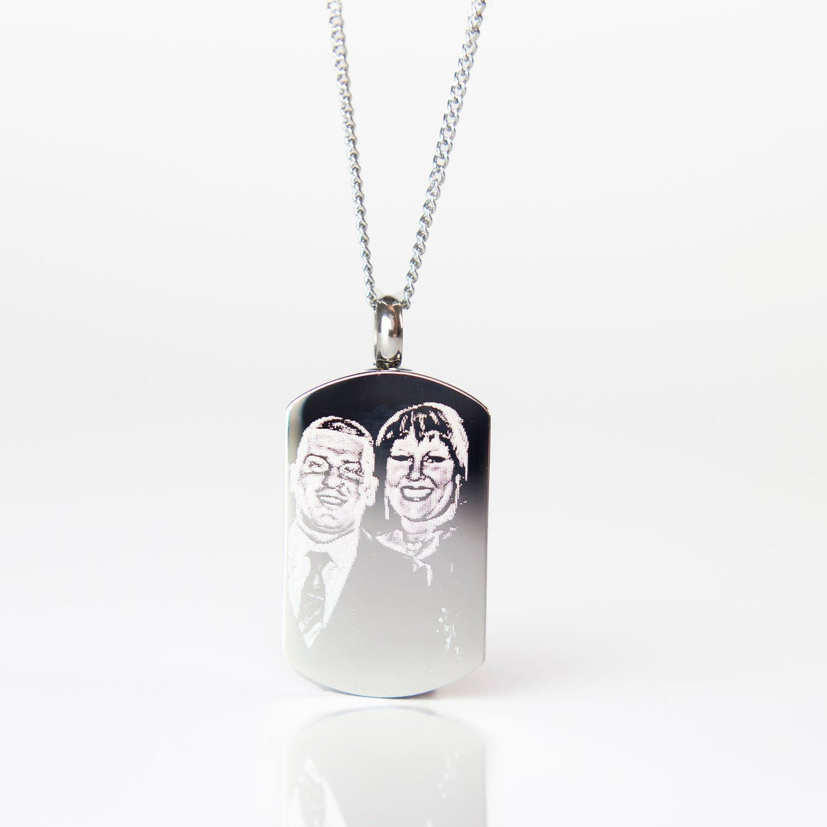 Engraved photo ashes urn locket dog tag