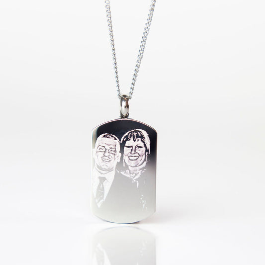 Engraved photo ashes urn locket dog tag