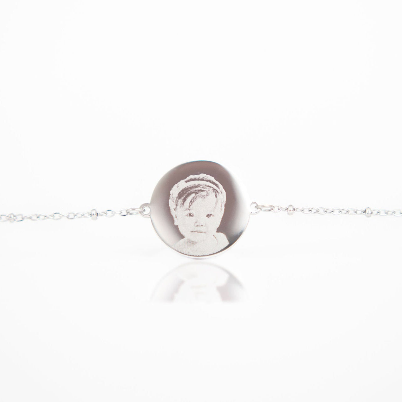 Silver circle photo engraved bracelet