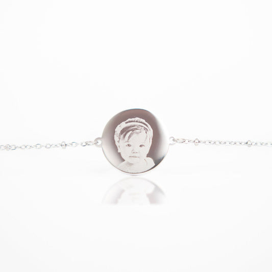 Silver circle photo engraved bracelet