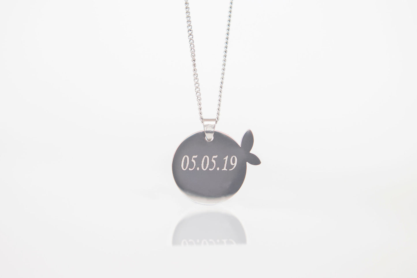 Winged circle pendant necklace with a photo engraved
