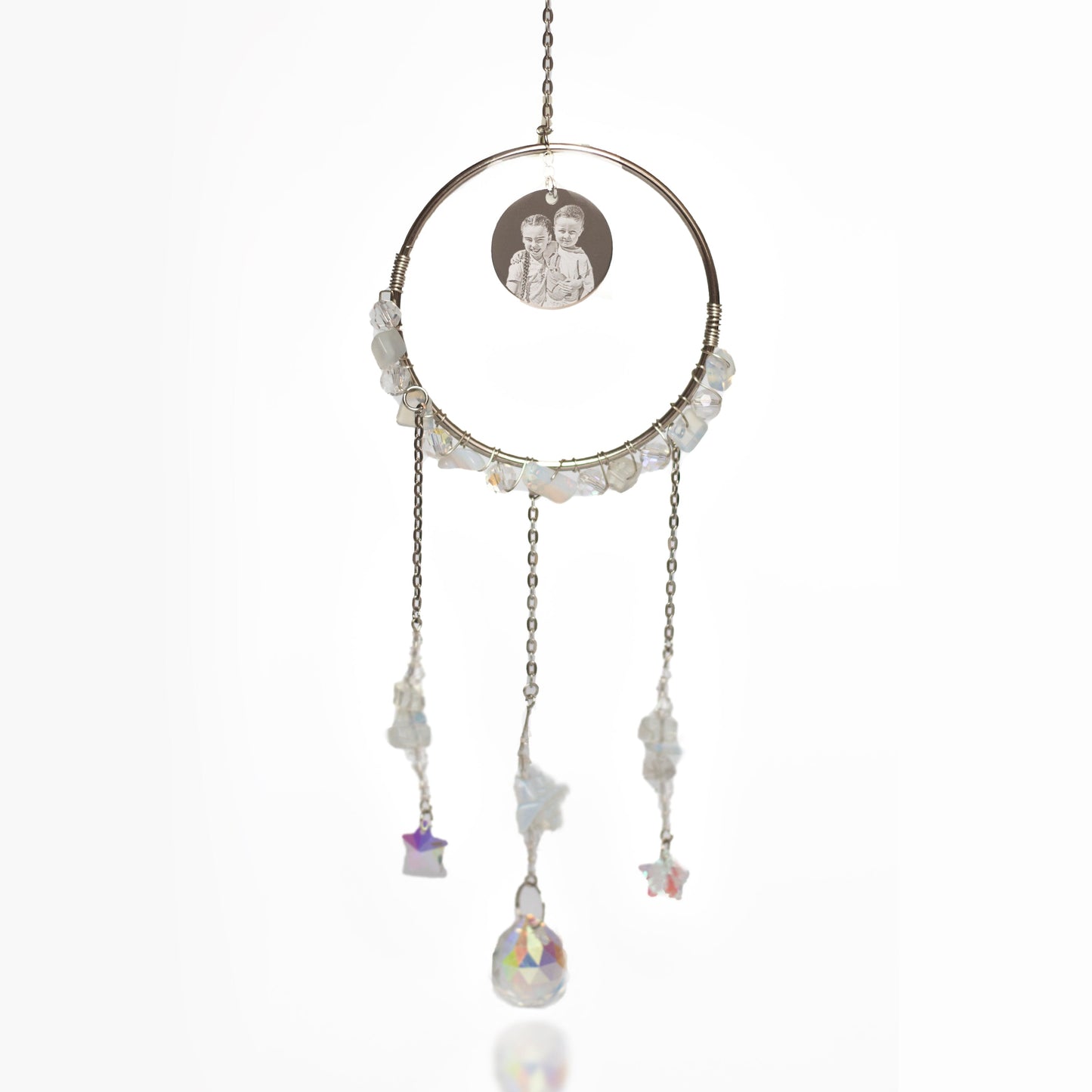 Opalite gemstone sun catcher featuring photo engraved pendant