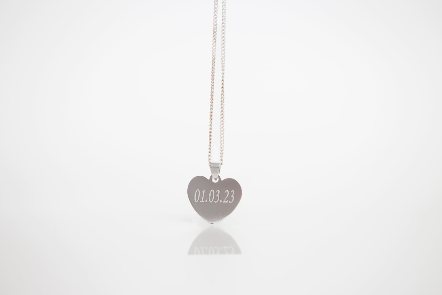 Small silver photo engraved heart necklace
