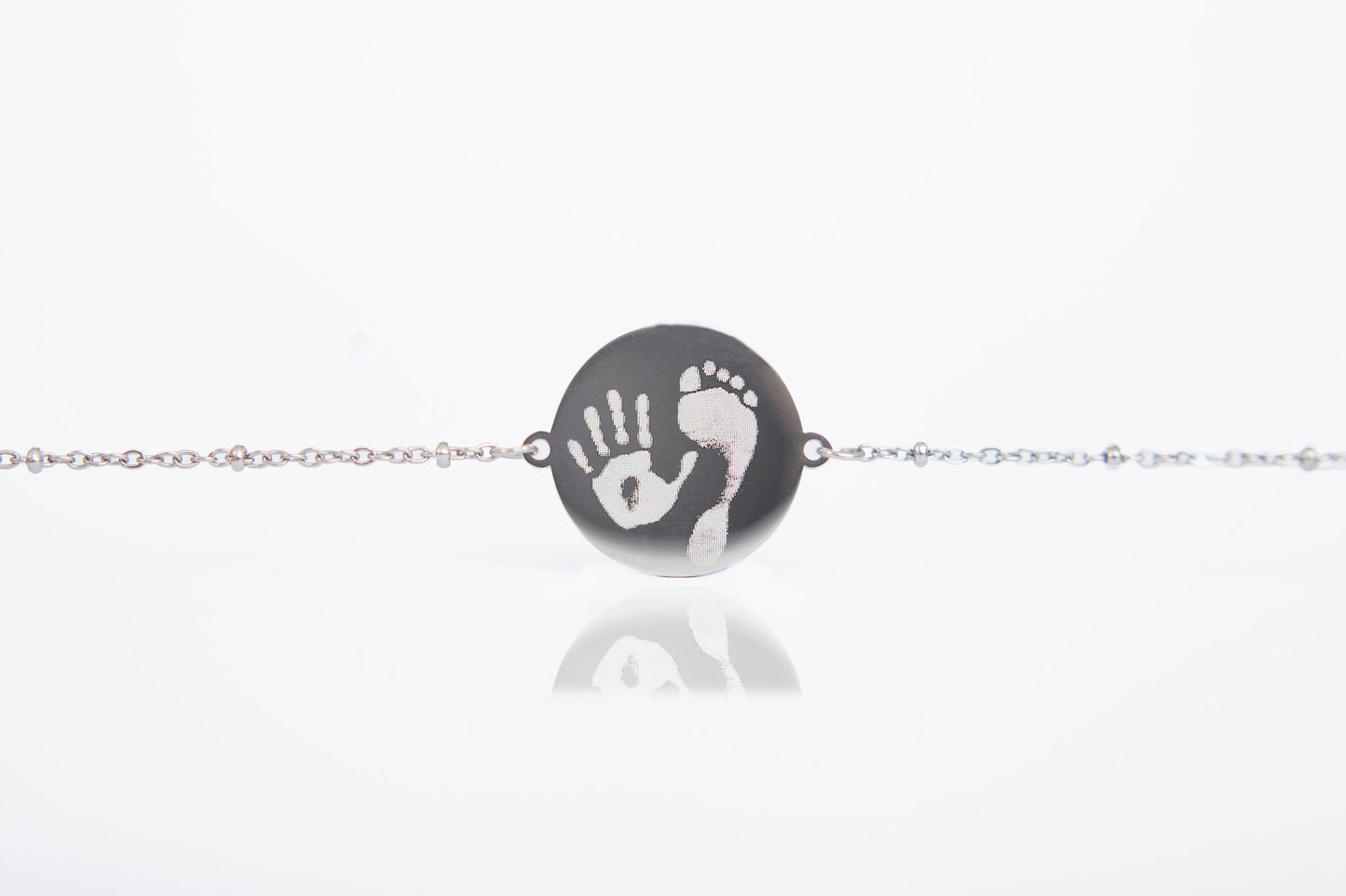 Silver circle photo engraved bracelet