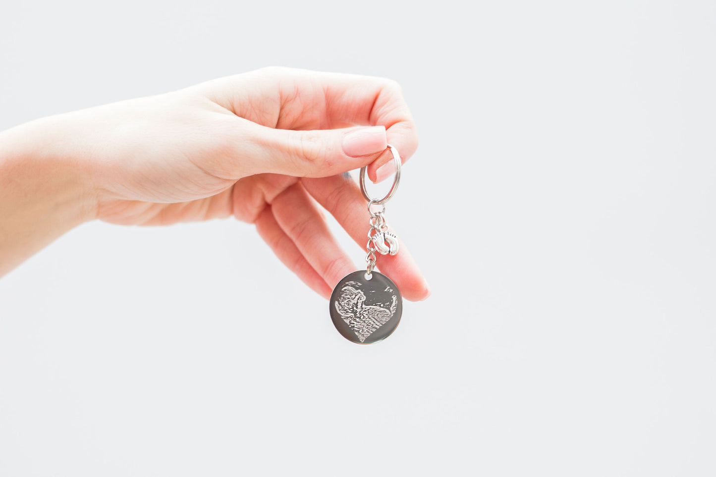 Baby scan photo engraved keyring