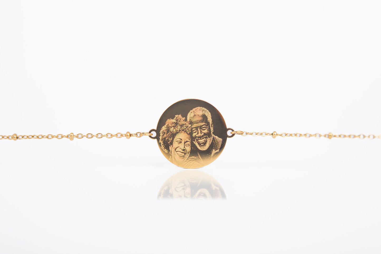Gold circle photo engraved bracelet