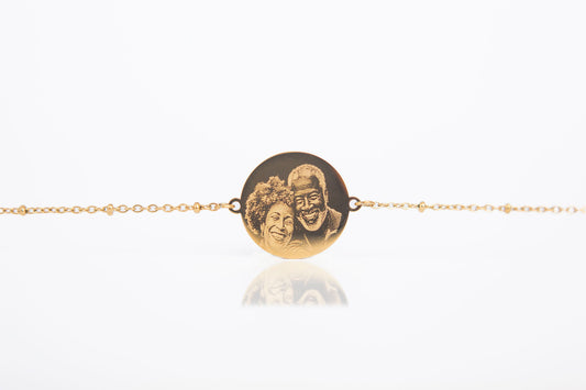 Gold circle photo engraved bracelet
