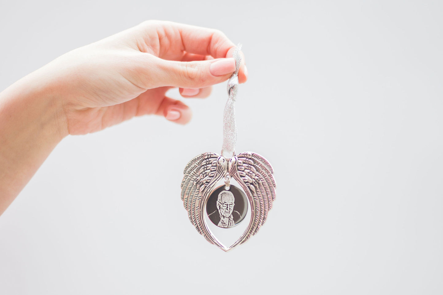 Silver angel wing charm photo engraved