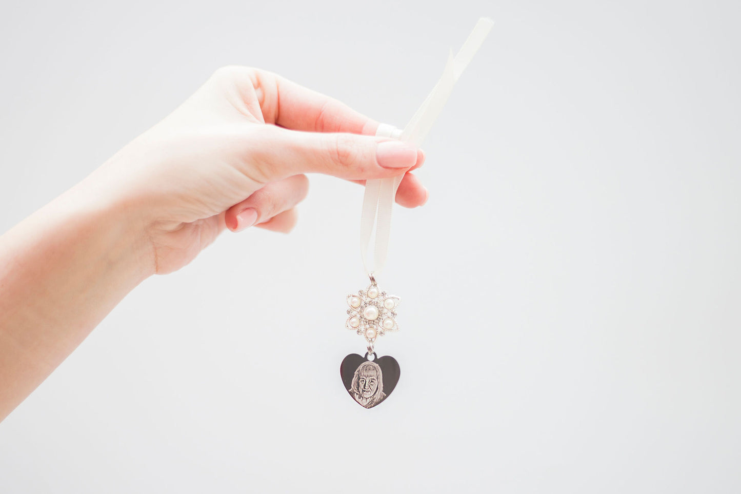 Bridal bouquet charm photo engraved