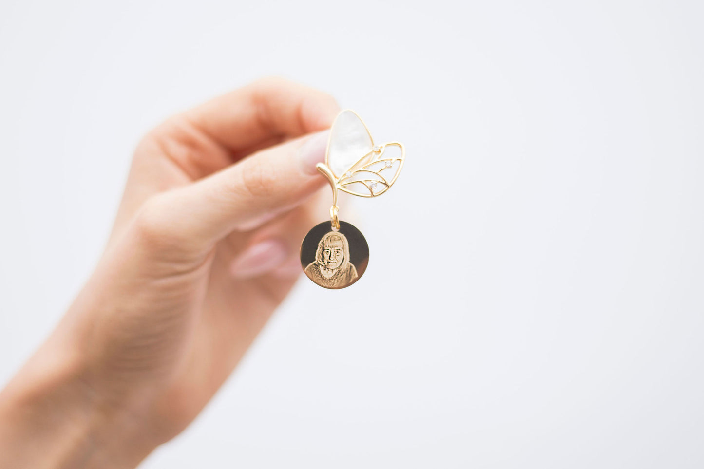 Gold Personalised Photo Engraved Butterfly Brooch