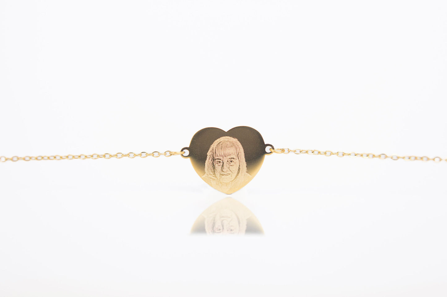 Gold heart photo engraved bracelet