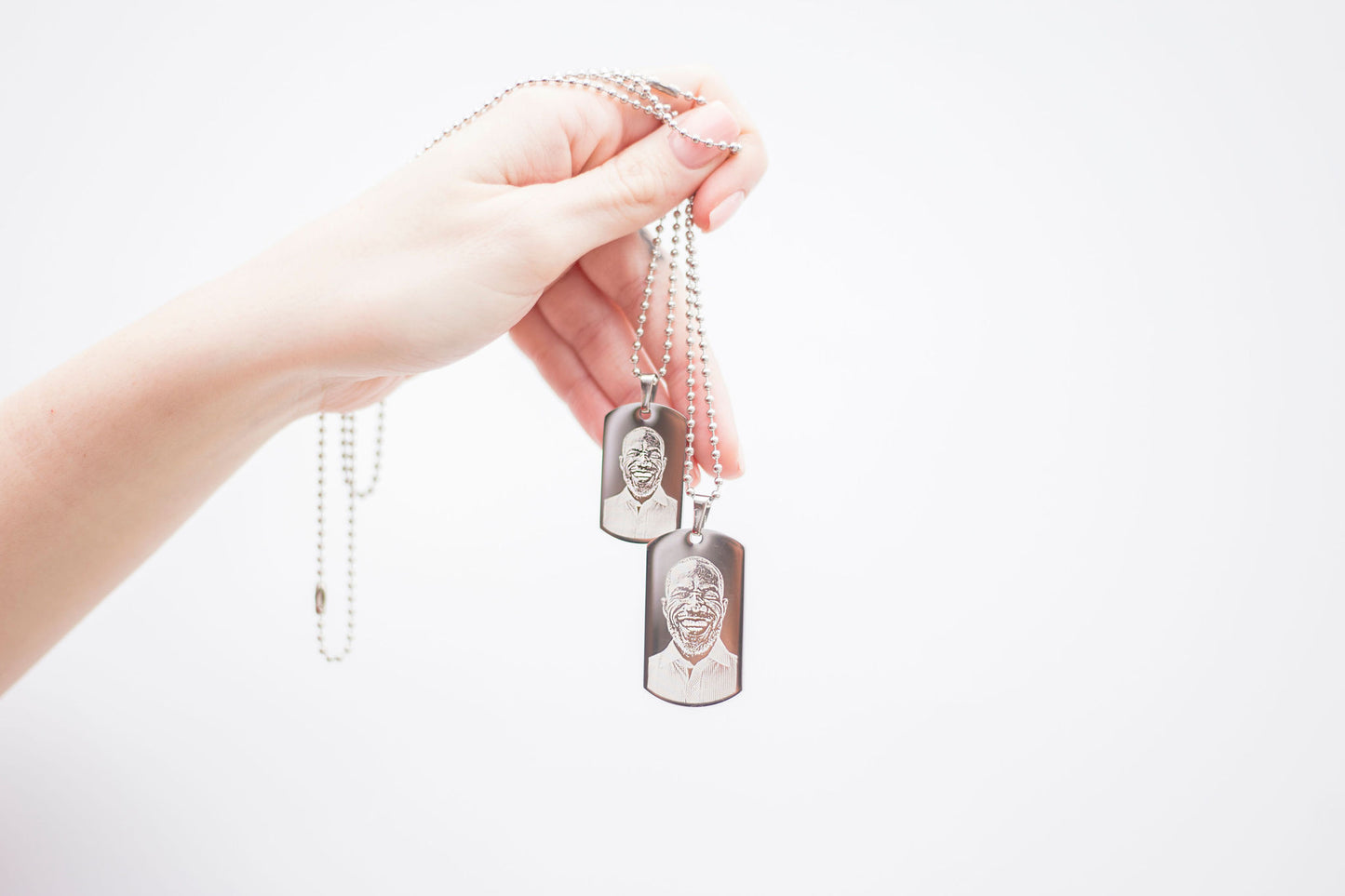 Medium photo engraved dog tag pendant necklace
