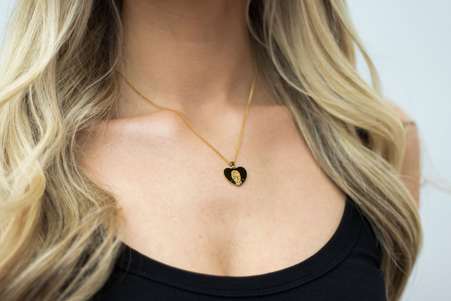 Small gold photo engraved heart necklace
