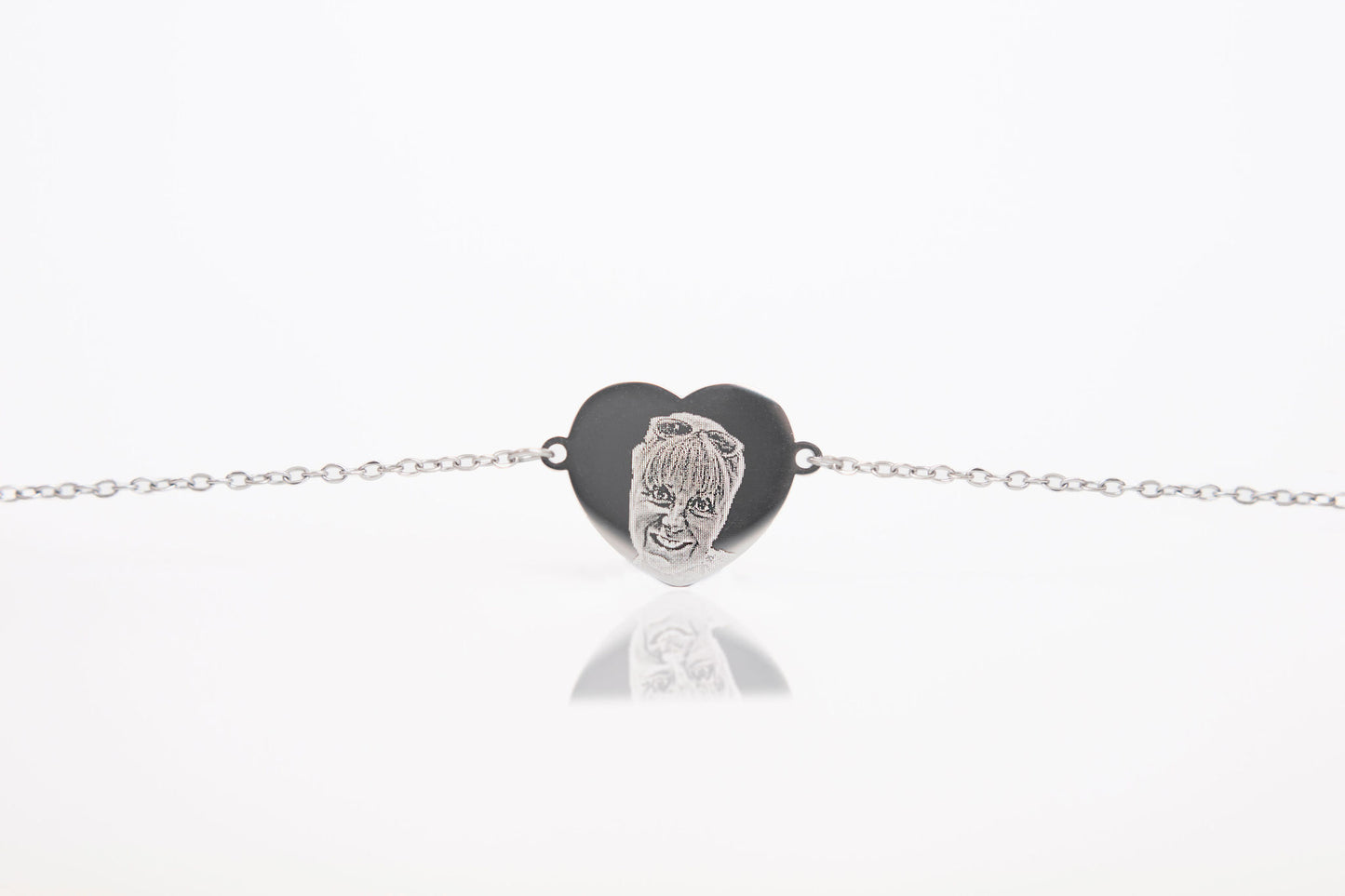Silver heart photo engraved bracelet