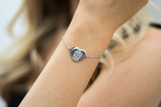 Silver heart photo engraved bracelet