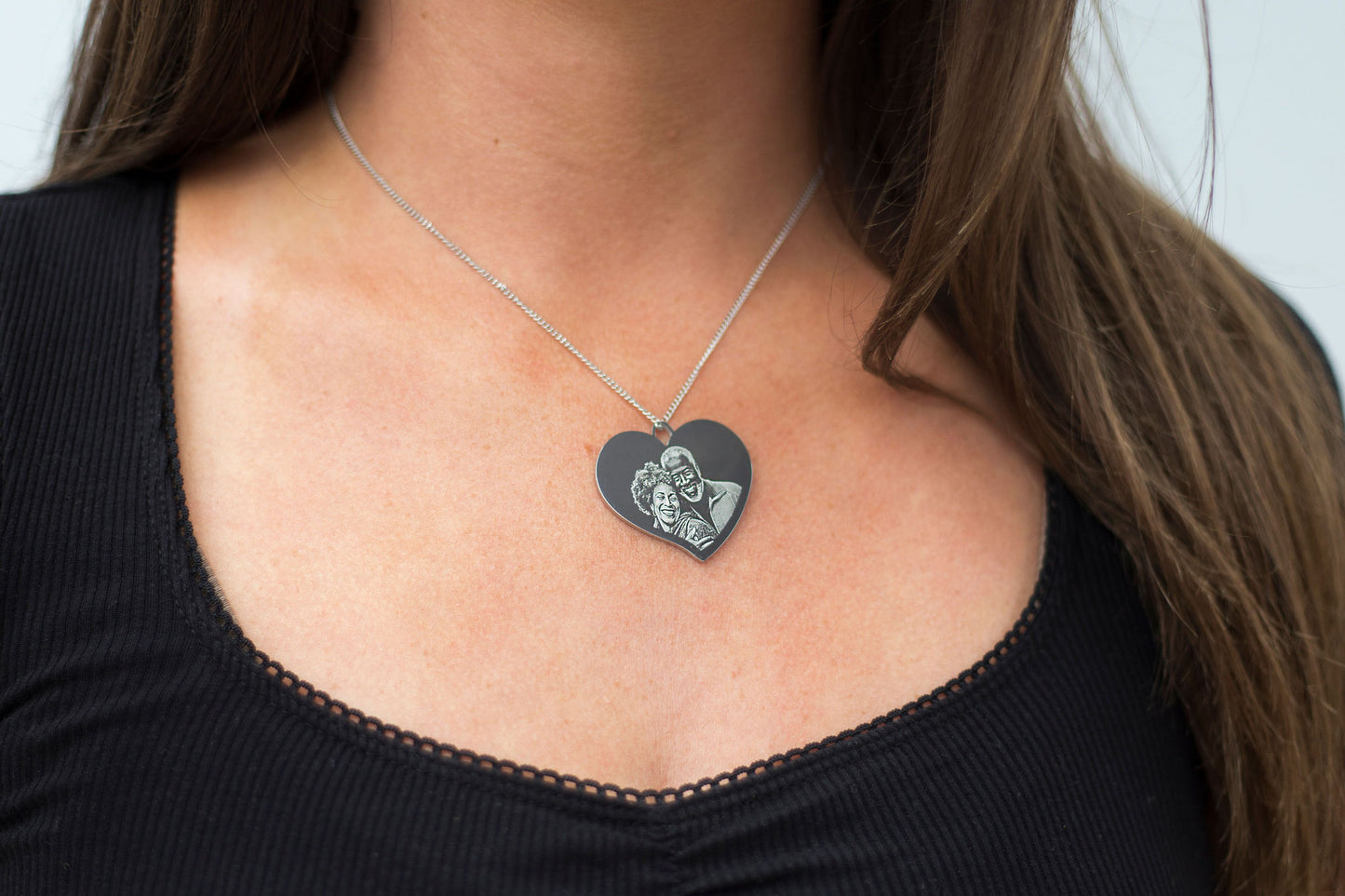 Large flared heart pendant necklace photo engraved