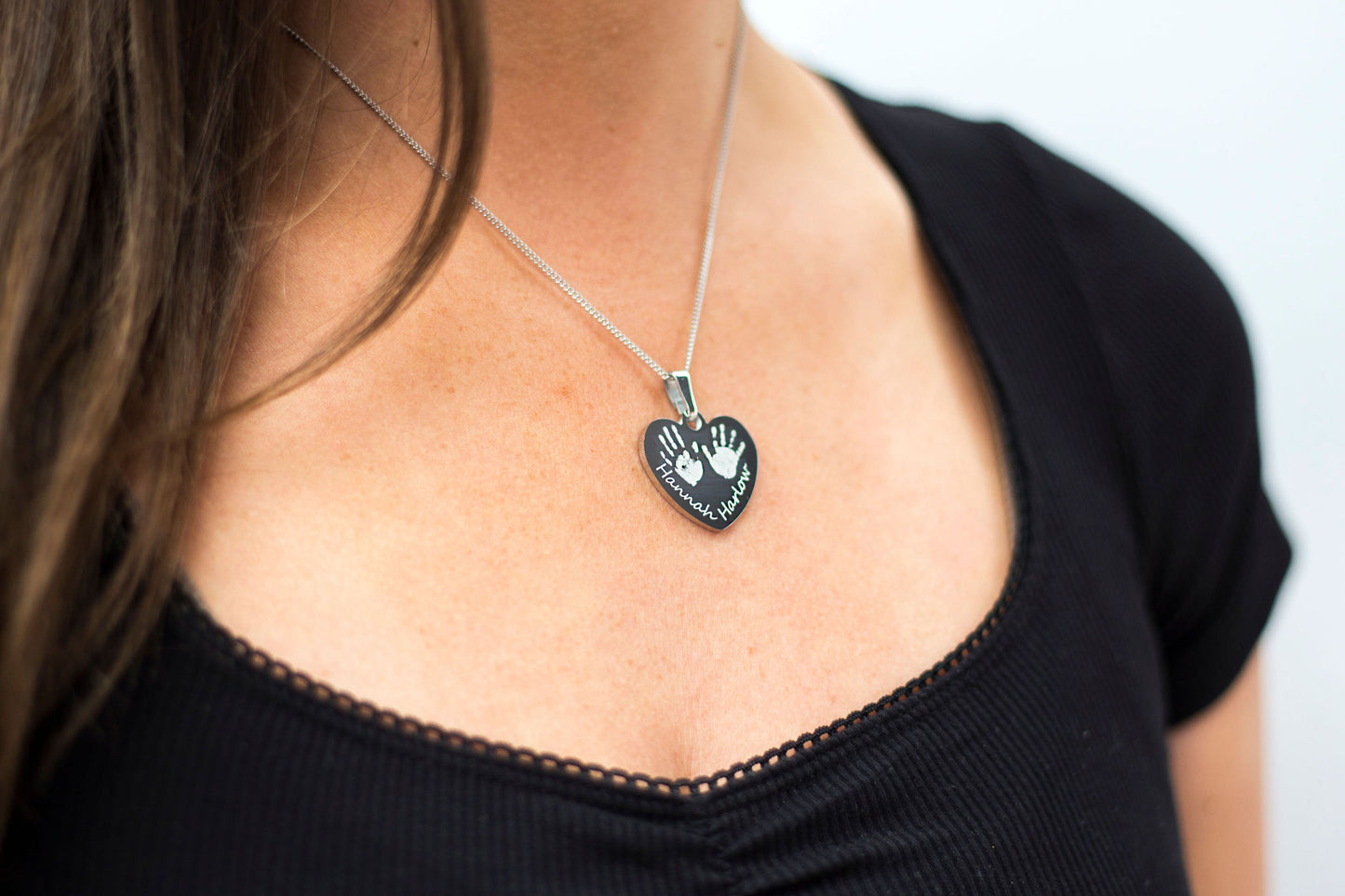 2 actual handprints engraved necklace - siblings