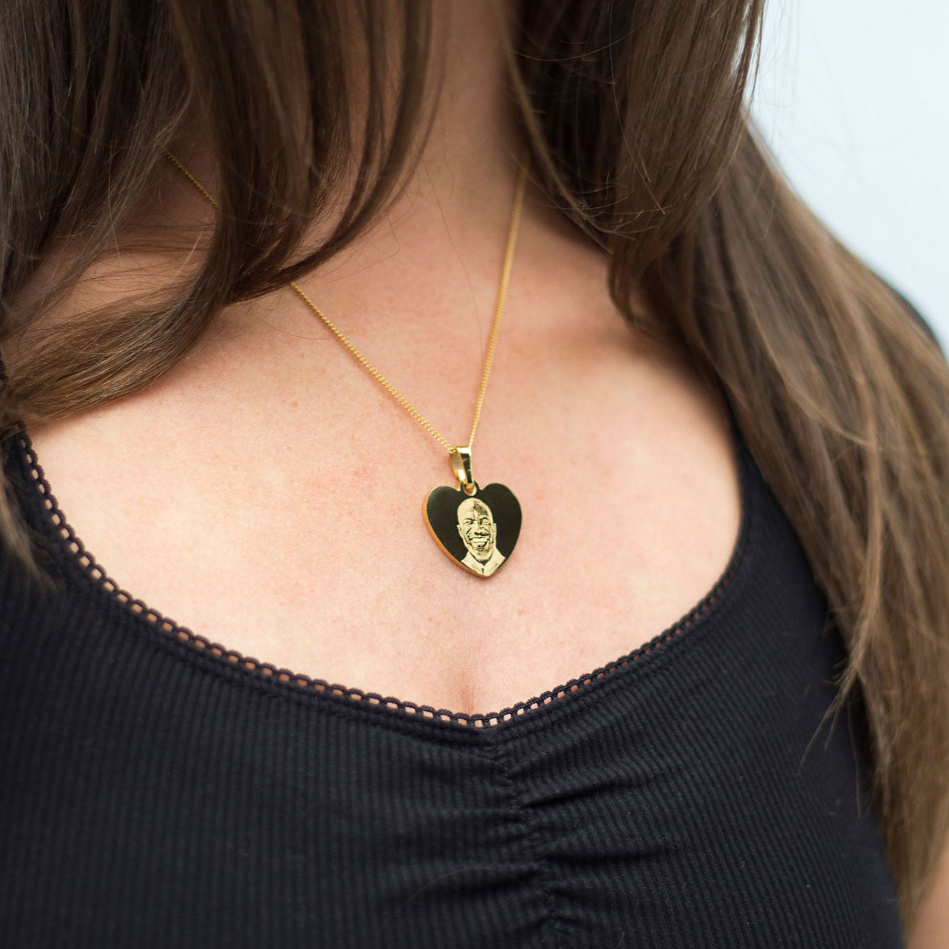 Gold angel wing classic heart pendant necklace photo engraved