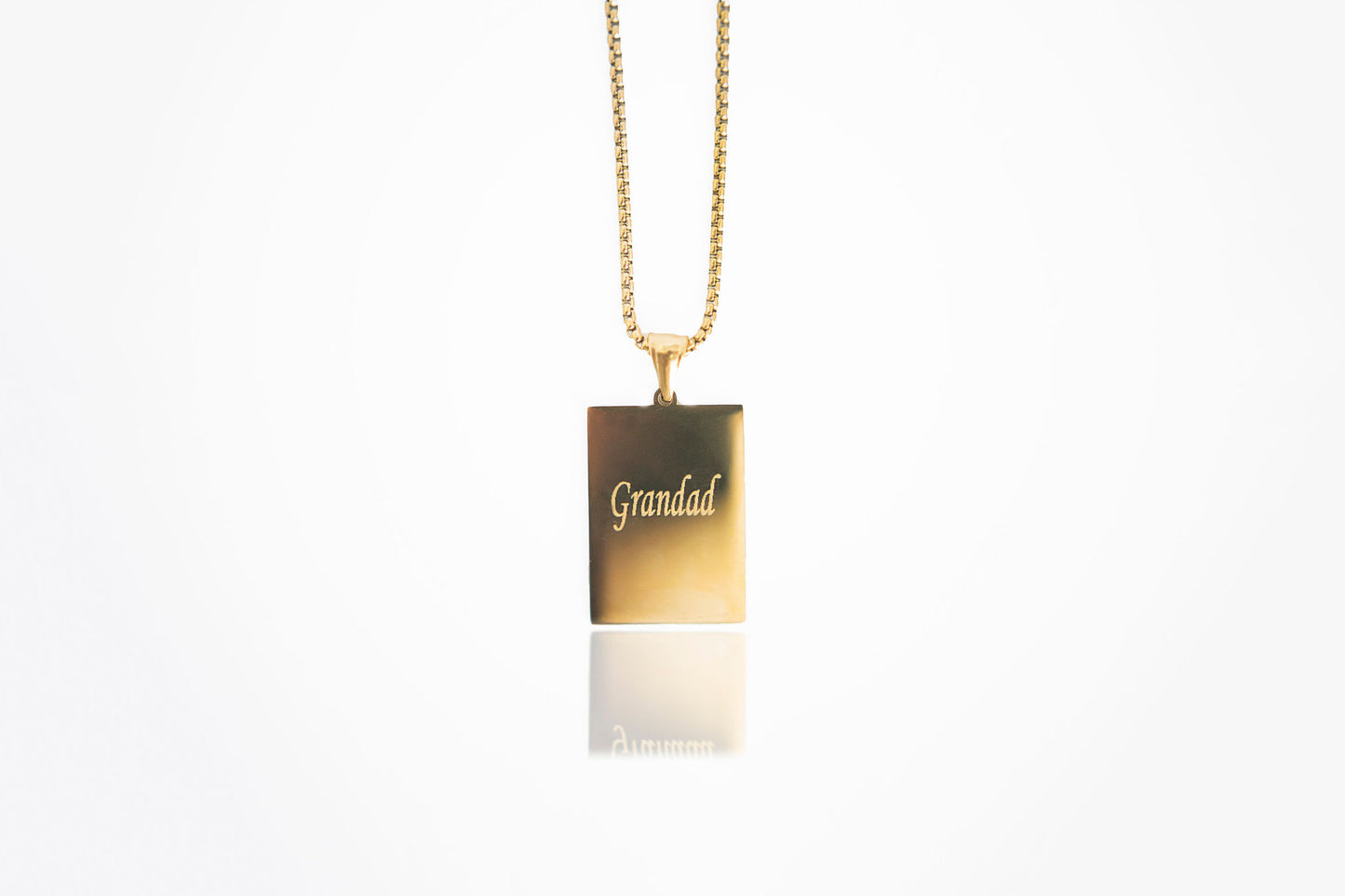 Gold rectangle pendant box chain photo engraved