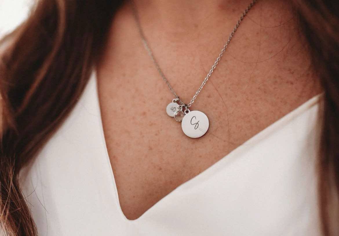 Gold personalised name birthstone necklace
