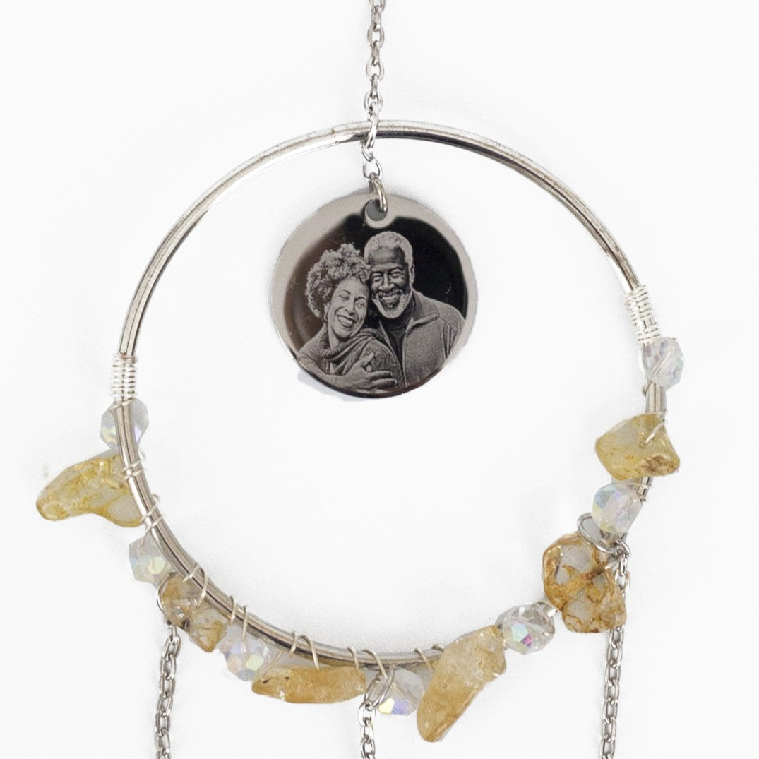 Citrine gemstone photo engraved sun catcher
