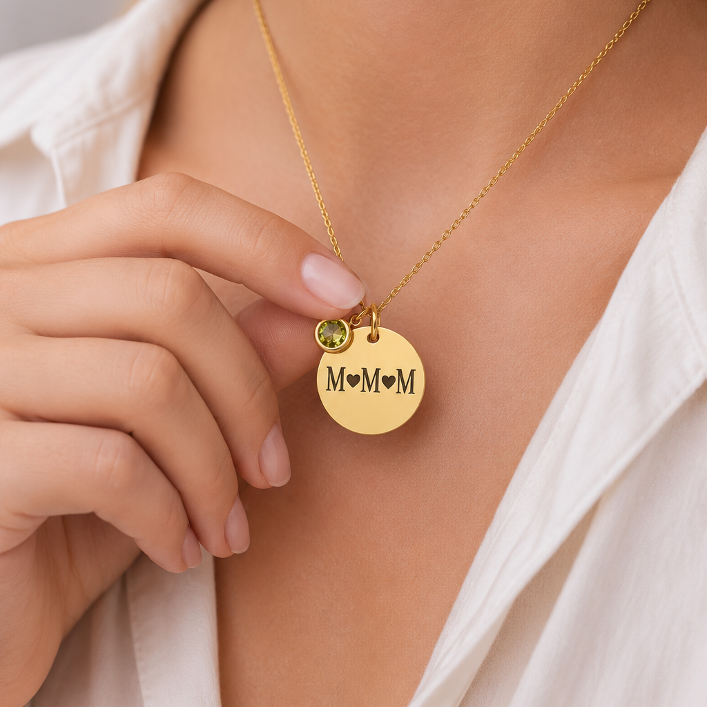 Gold Personalised Initials & Birthstone Necklace, 1-8 Initials