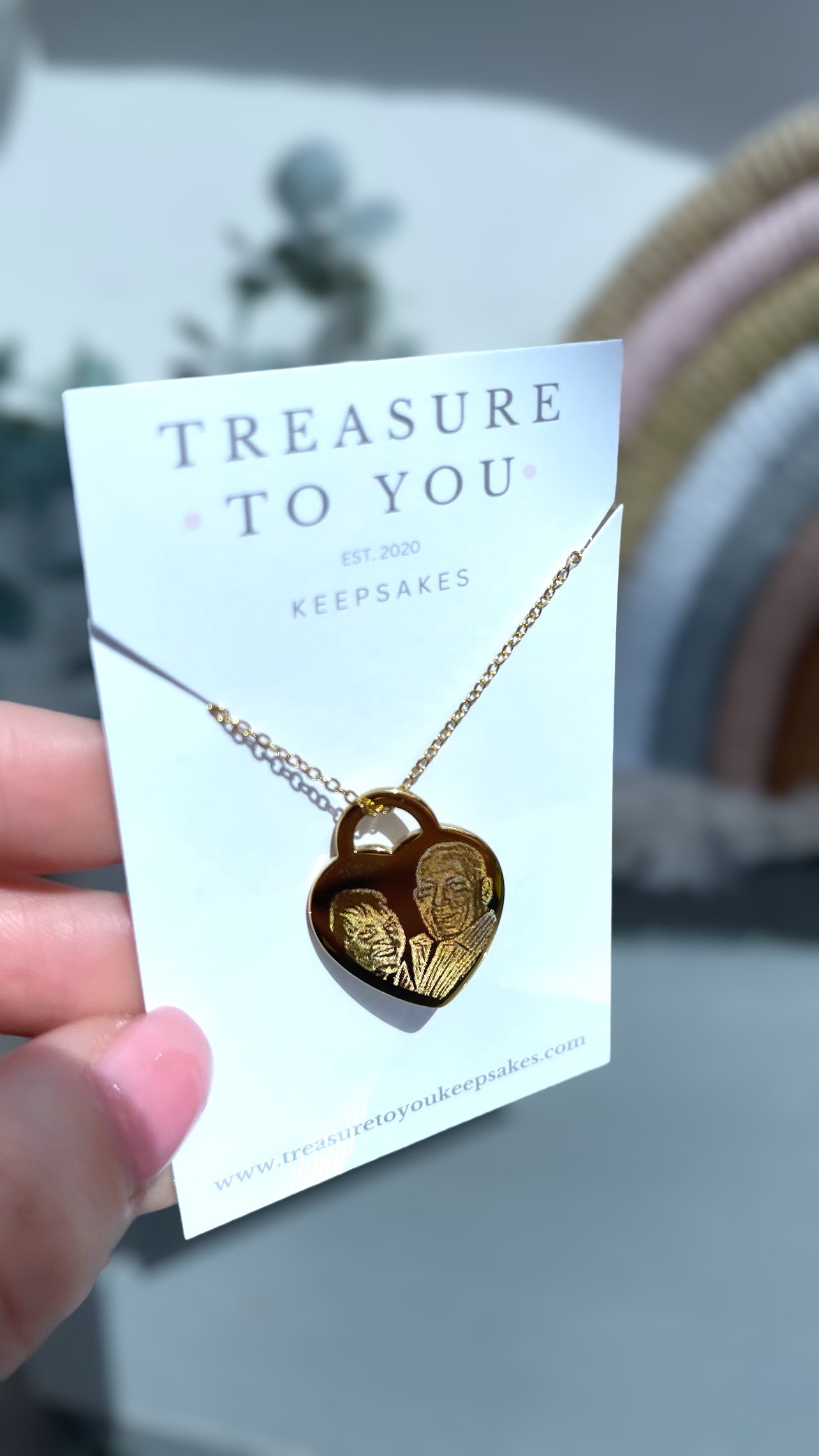 Gold engraved photo heart necklace