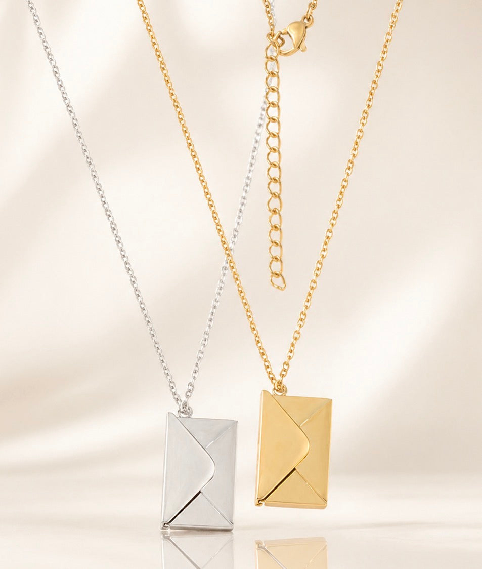 Gold Personalised Envelope Necklace – Hidden Engraving Inside