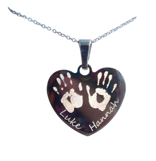 2 actual handprints engraved necklace - siblings