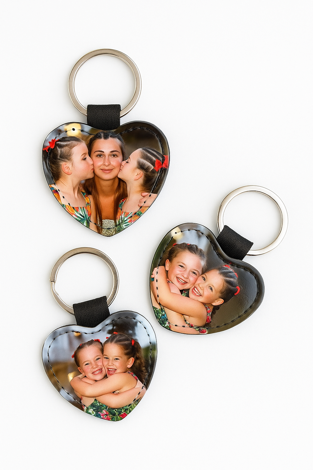 Photo keyring pu leather heart