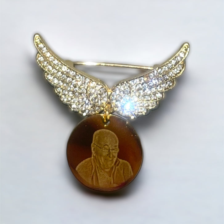 Photo engraved angel wing memorial brooch