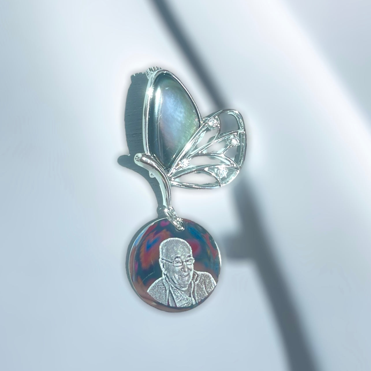 Butterfly memorial brooch photo engraved pin