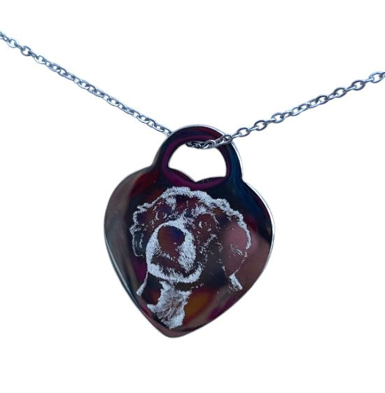 Photo engraved heart locket style necklace