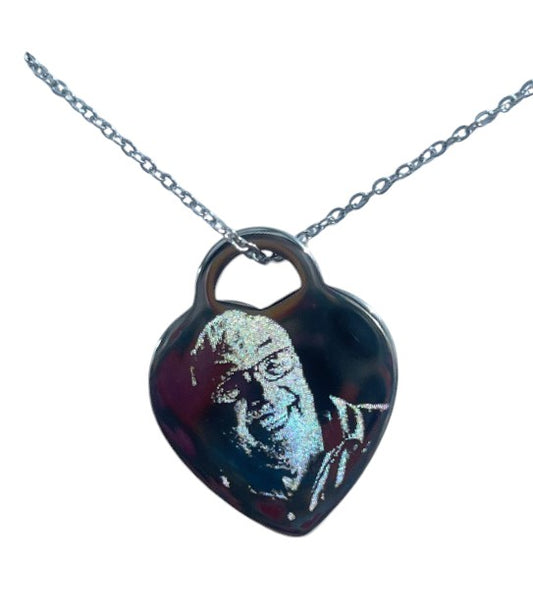 Photo engraved heart locket style necklace