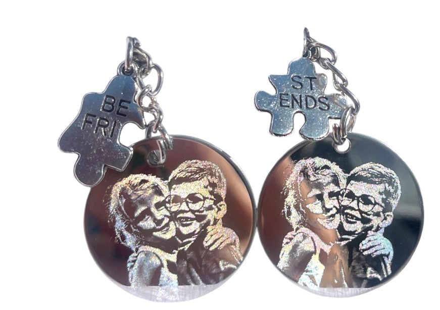 Matching best friend photo engraved keyrings