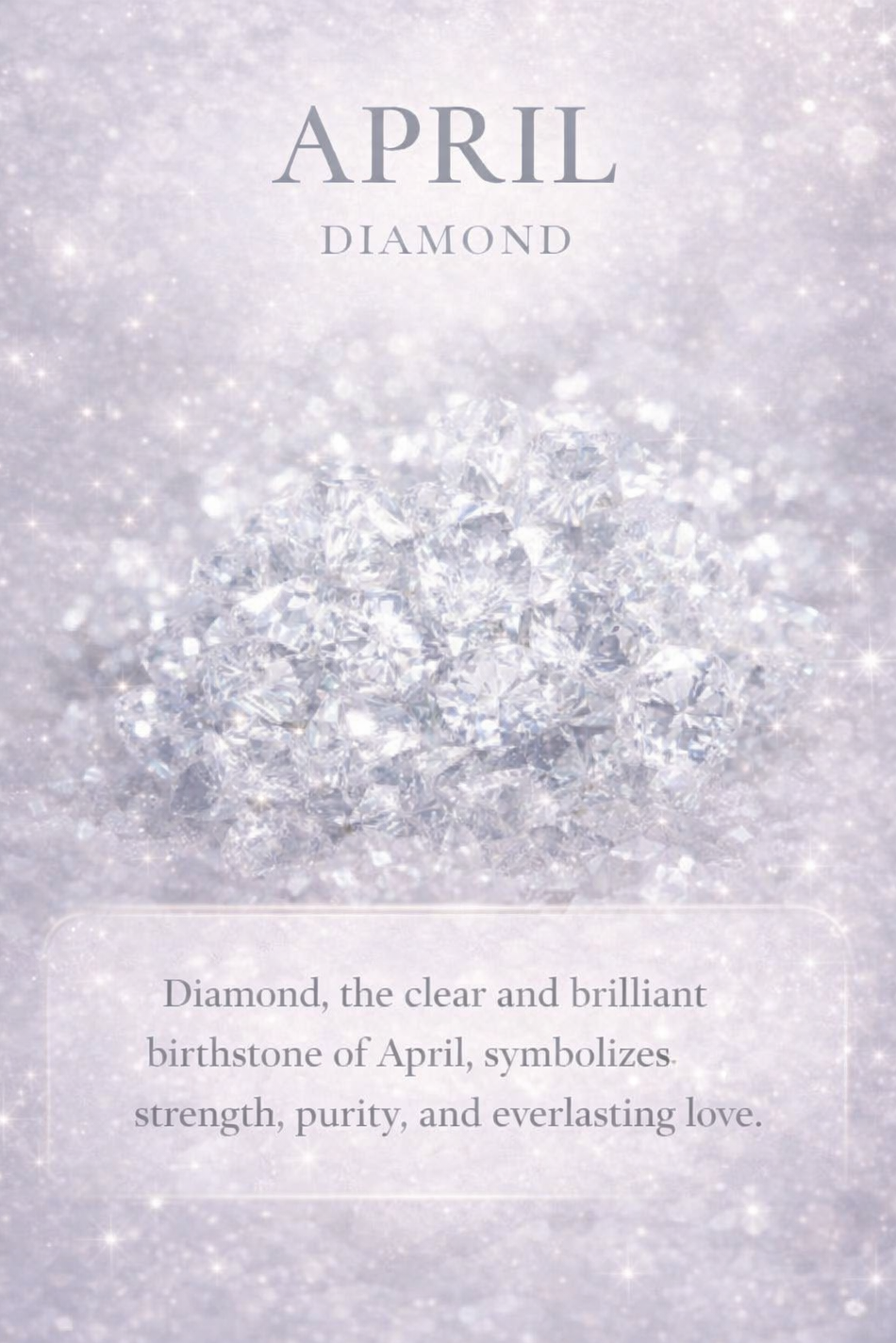 Diamond illustration with text about April's birthstone on a light gray background
