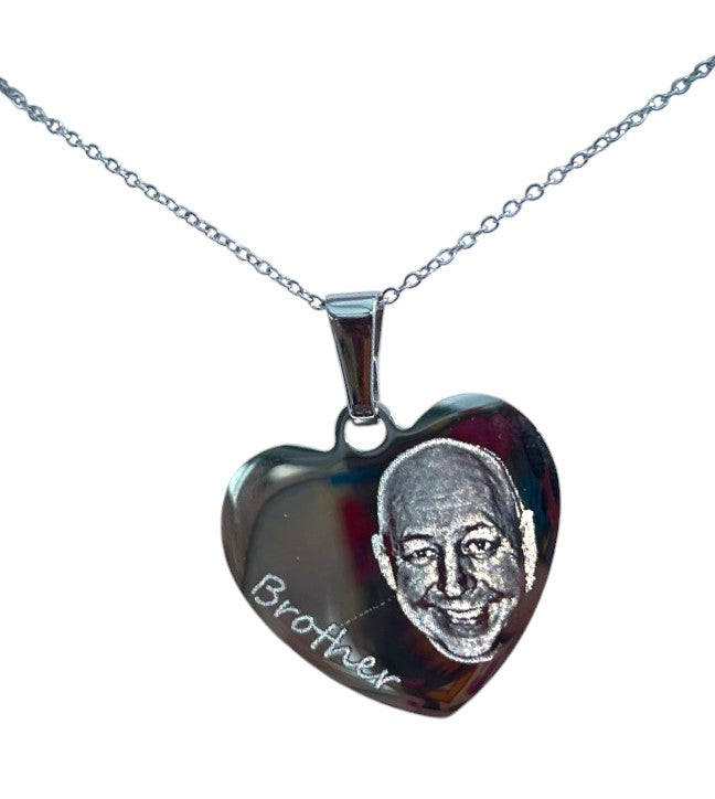 Engraved photo heart necklace with name