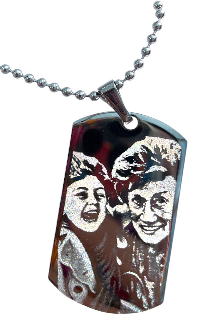 Photo engraved dog tag pendant necklace