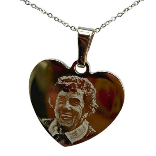 Gold classic photo engraved heart pendant necklace