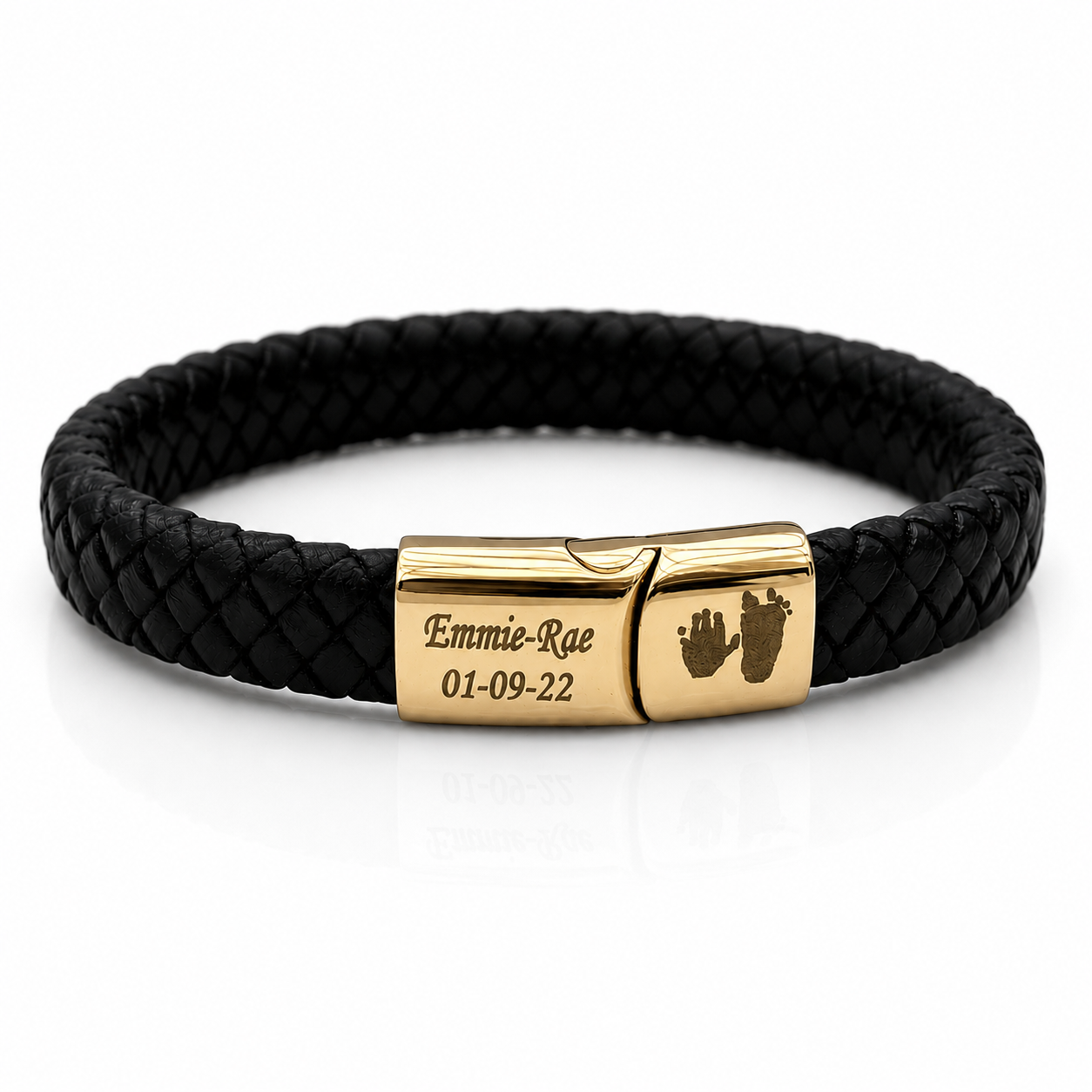 Personalised Men’s Leather Bracelet – Handprint Engraving – 4 Colour Options